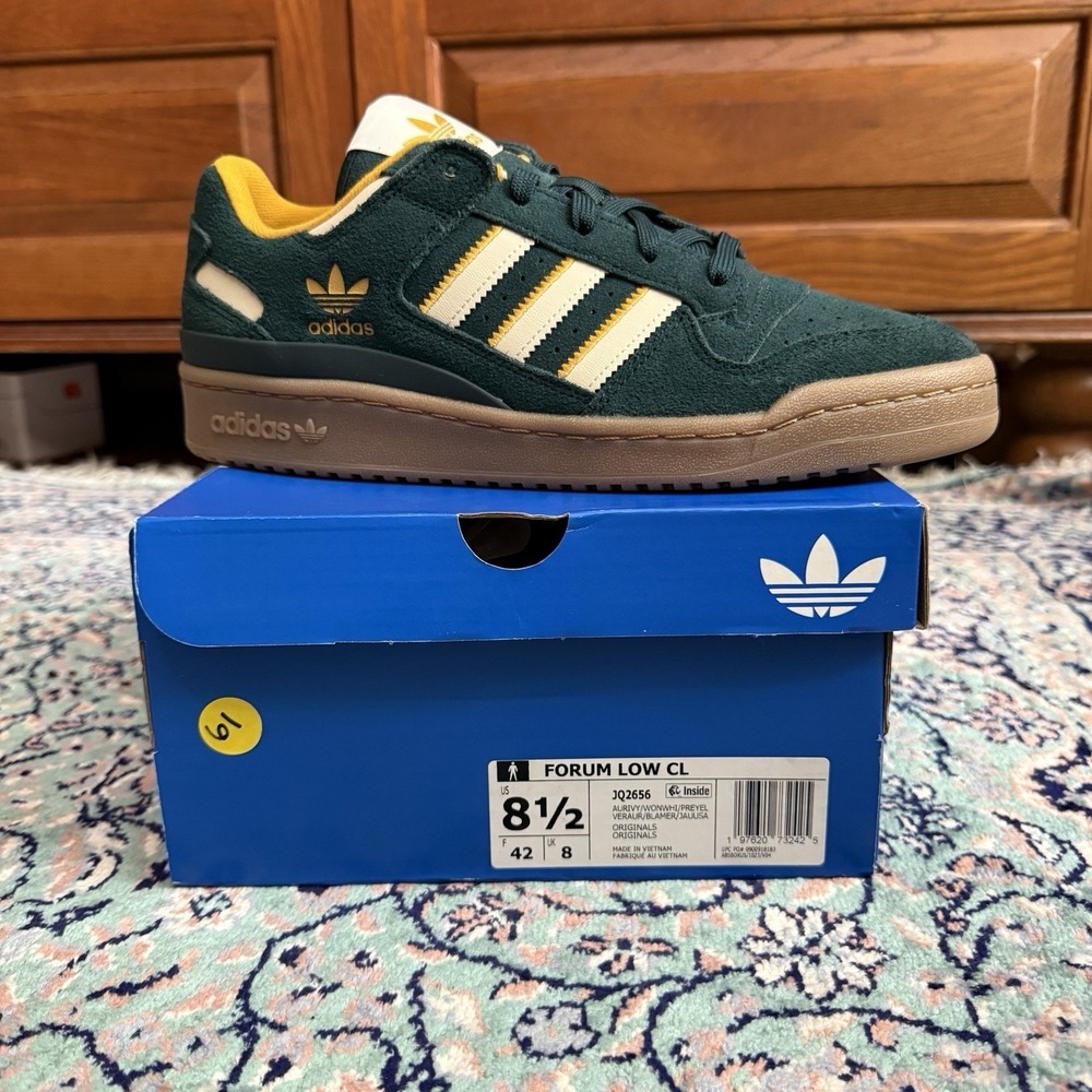 Men's Size 8.5 Adidas Forum Cl Low Aurora Ivy/Wonder White/Preloved Yellow